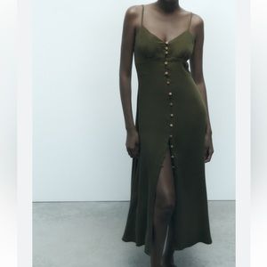 NWT Zara linen blend button down midi dress